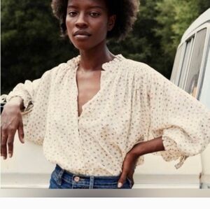 Doen Cream Floral Button-Front Blouse